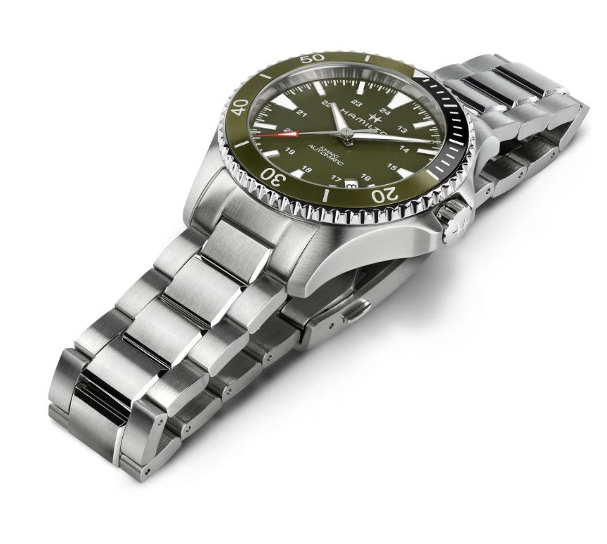 Hamilton Khaki Navy Scuba Auto Green Dial Silver Bracelet Round Stainless Steel Case 40mm Men's Watch H82375161
