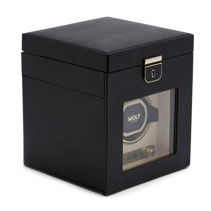 Wolf Palermo Single Black Anthracite Watch Winder with Jewelry Storage 213702