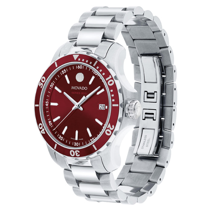 Movado series 800 Red Dial Quartz Stainless Steel Unisex's Watch 2600178
