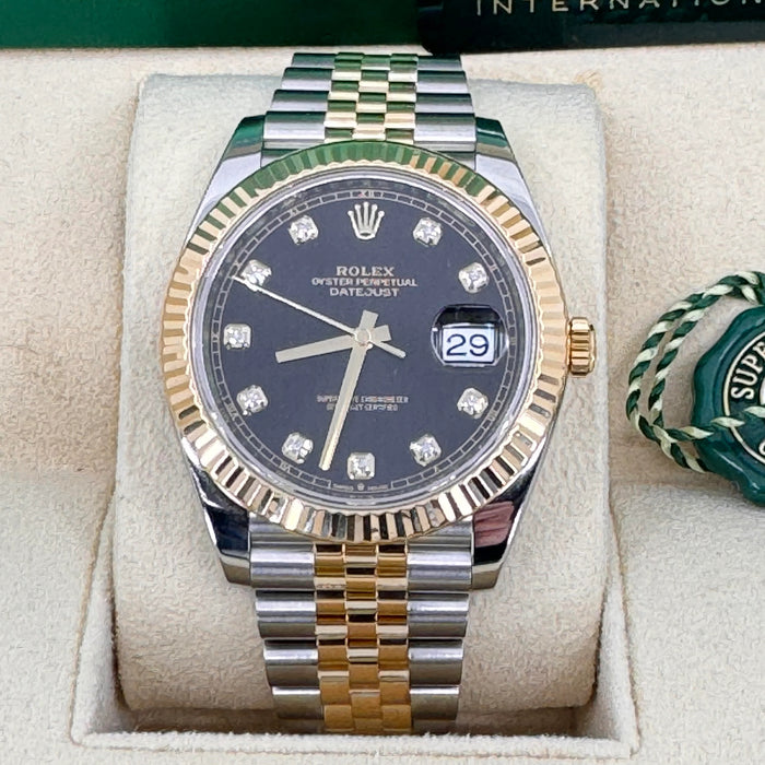 Rolex Datejust 41mm Two-Tone Yellow Gold Fluted Bezel Black Diamond Dial Jubilee New 2025 - 126333