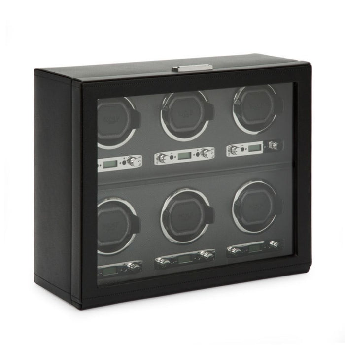 Wolf Classic Black Vegan Leather 6 Piece Watch Winder 456802