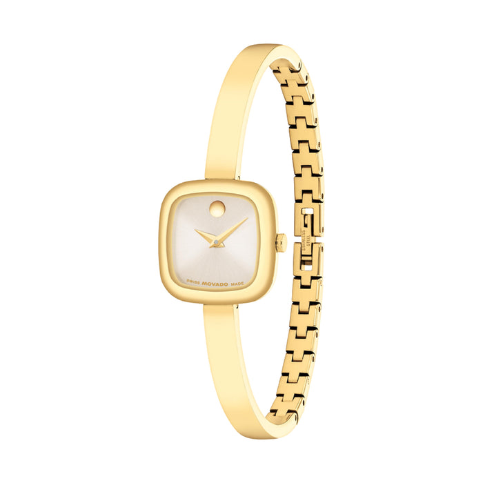 Movado Museum Bangle Champagne Dial Yellow Gold Stainless Steel Women's Watch 0608058