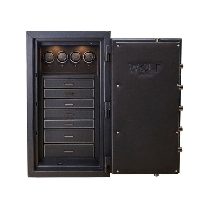 Wolf Athos Black Vegan Leather 4 Piece Watch Winder and Jewelry Safe 4900403
