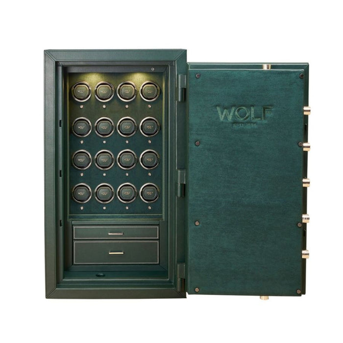 Wolf Athos Green Vegan Leather 16 Piece Watch Winder and Jewelry Safe 49001643