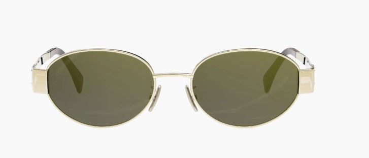 Celine Metal Triomphe CL40235U 30N Gold/Green Oval Women's Sunglasses