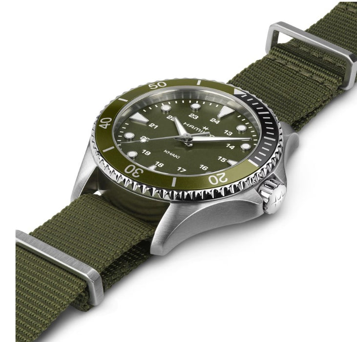 Hamilton Khaki Navy Scuba Quartz Green Dial Green Strap Round Stainless Steel Case 37mm Men's Watch H82241961