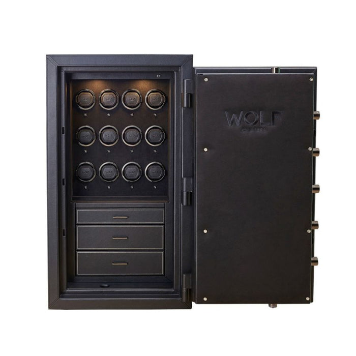 Wolf Athos Black Vegan Leather 12 Piece Watch Winder and Jewelry Safe 49001203