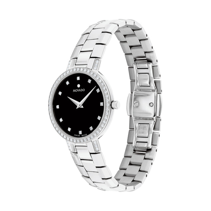 Movado Faceto Black Dial With Diamond Quartz Women's Watch 0607484