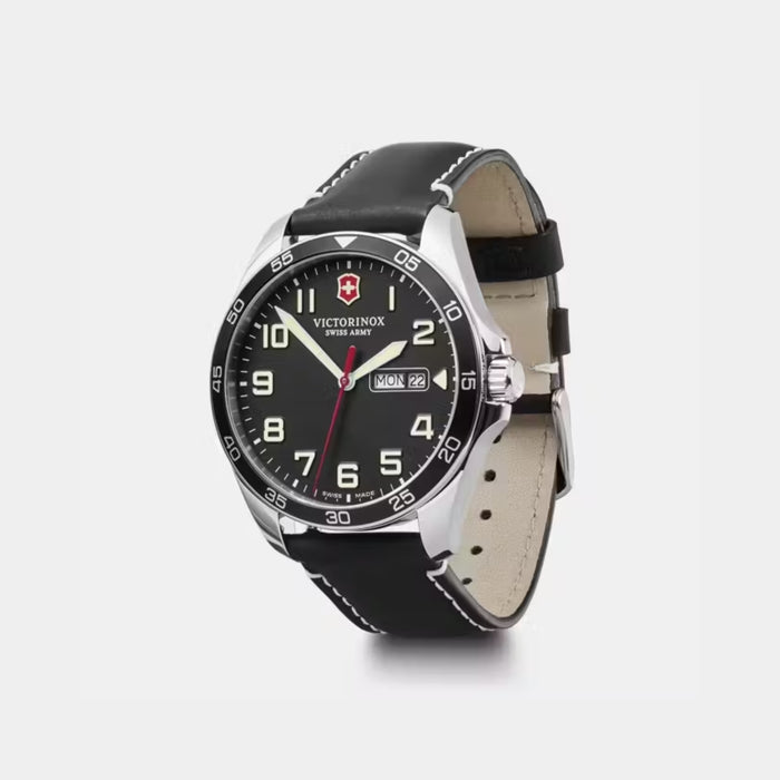 Victorinox Fieldforce Matt Black Dial With Leather Strap Men's Watch 241846