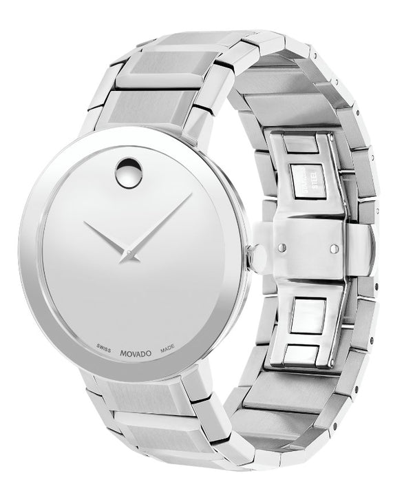 Movado Sapphire Sleek Silver Dial 39mm Mens Watch 0607178