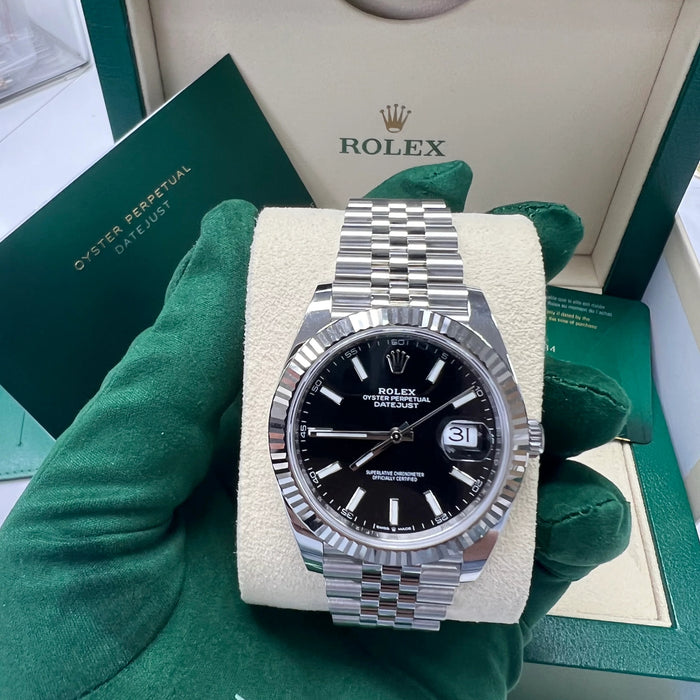Rolex Datejust 41mm Fluted Bezel Black Index Dial Jubilee New 2025 - 126334