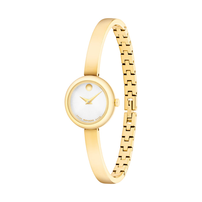 Movado Museum Bangle Silver White Dial Yellow Gold Stainless Steel Women's Wacth 0608063