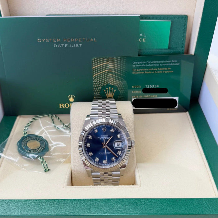 Rolex Datejust 41mm Fluted Bezel Blue Diamond Dial Jubilee New 2025 - 126334