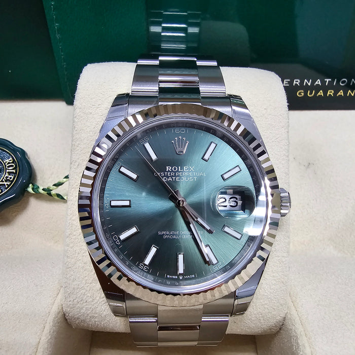 Rolex Datejust 41mm Fluted Bezel Green Index Dial Oyster New 2025 - 126334