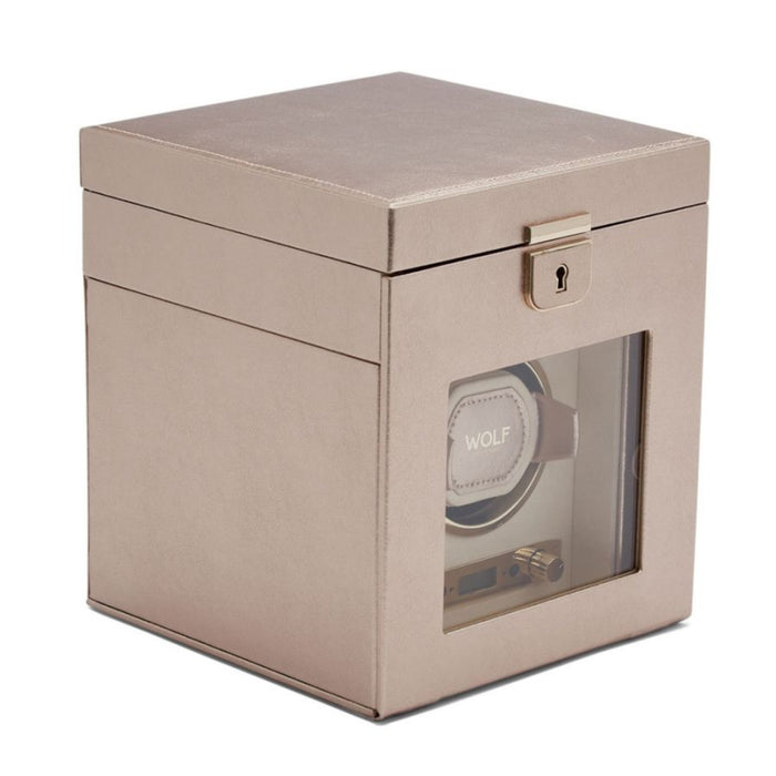Wolf Palermo Single Rose Gold Watch Winder with Jewelry Storage 213716