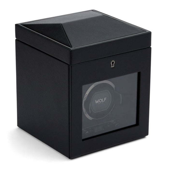 Wolf British Racing Single Black Vegan Leather Watch Winder with Storage 792102