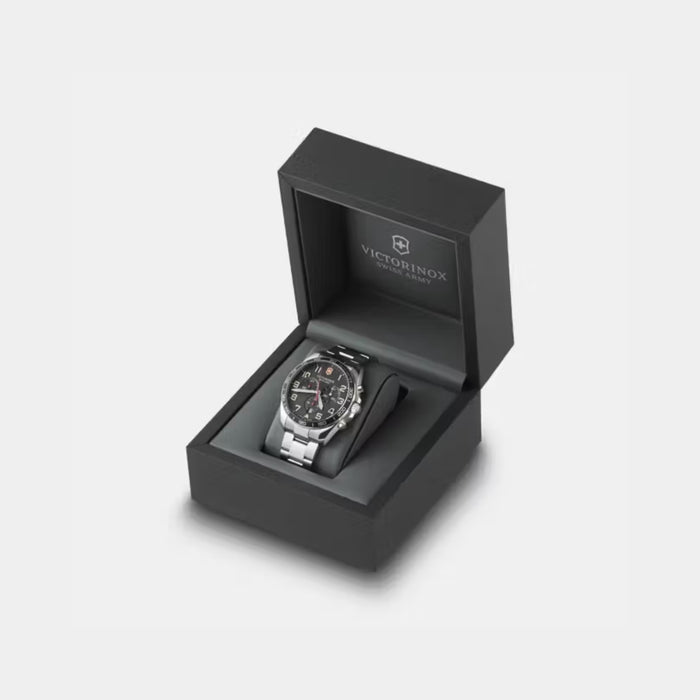 Victorinox Fieldforce Chrono Matt Black Dial With Silver Bracelet Men's Watch 241855