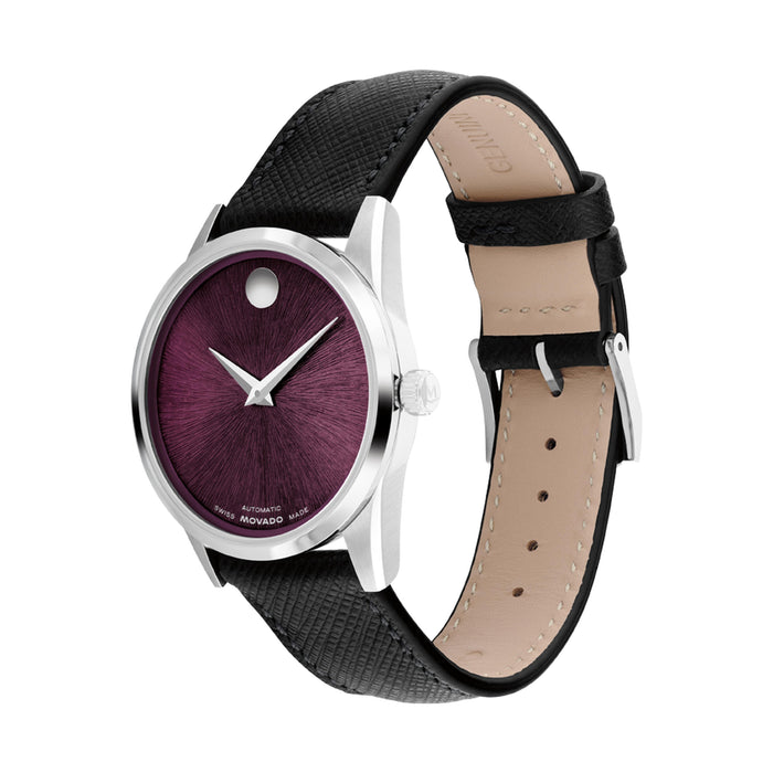 Movado Museum Classic Automatic Warm Grey Dial Leather Strap Women's Watch 0608005