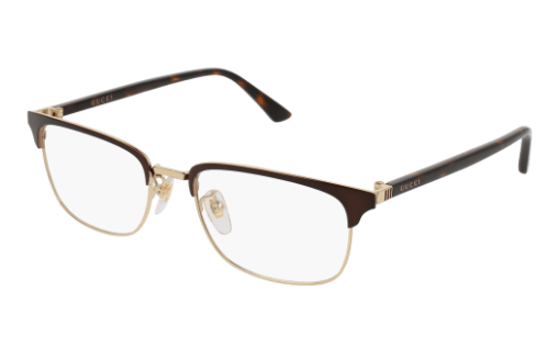Gucci GG0131O 002 Brown/Havana Gold Rectangle Men's Eyeglasses