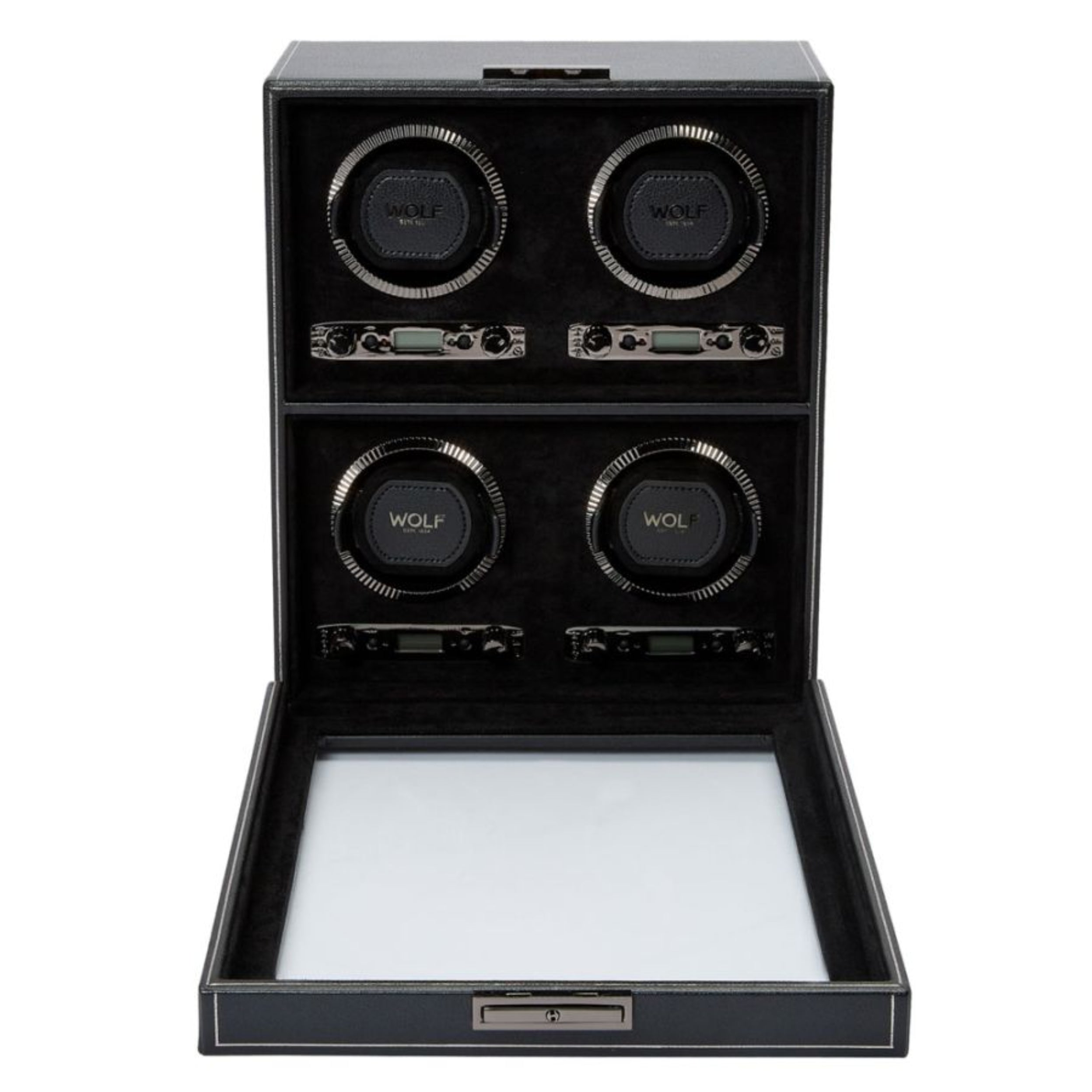 Wolf British Racing Black Vegan Leather 4 Piece Watch Winder 793002