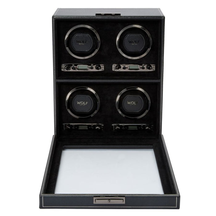 Wolf British Racing Black Vegan Leather 4 Piece Watch Winder 793002