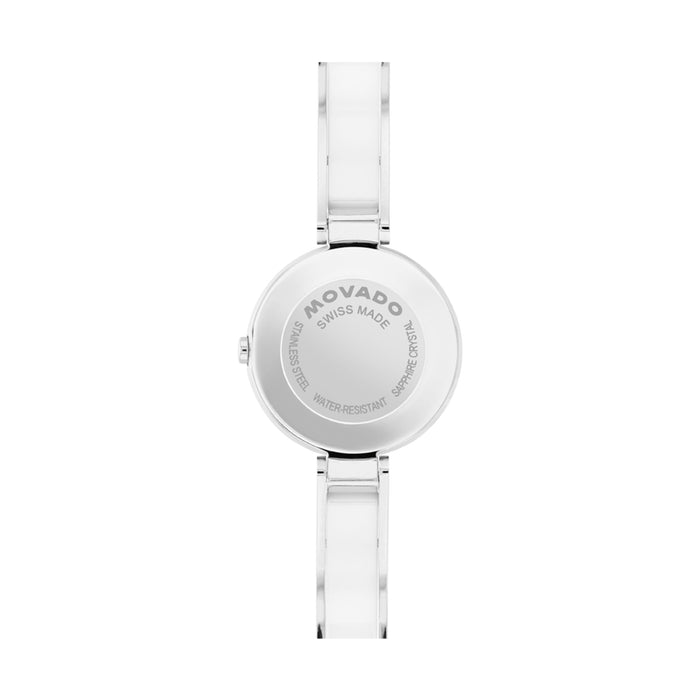 Movado Moda Silver White Quartz Bangle Bracelet Women's Watch 0608011