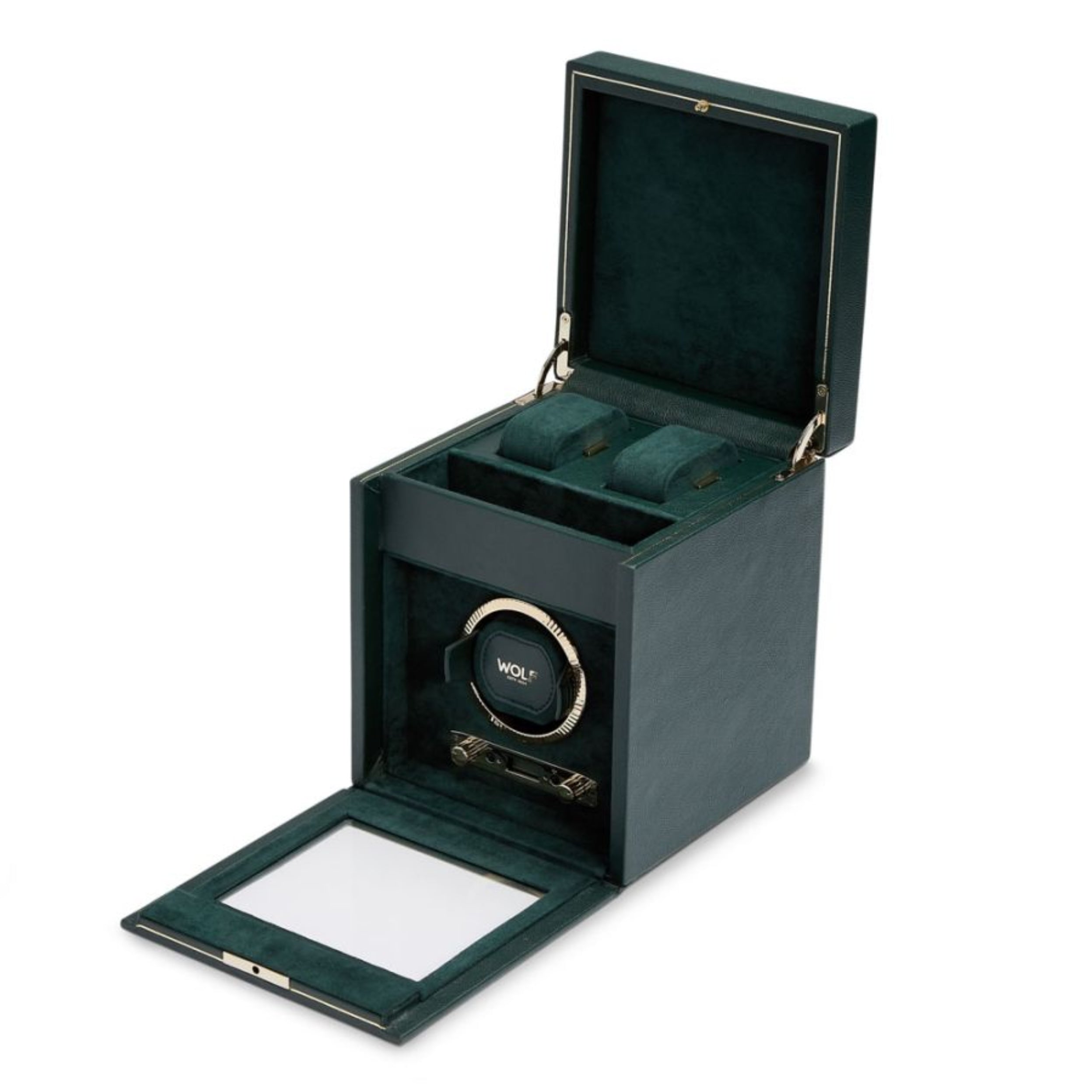 Wolf British Racing Single Green Vegan Leather Watch Winder with Storage 792141
