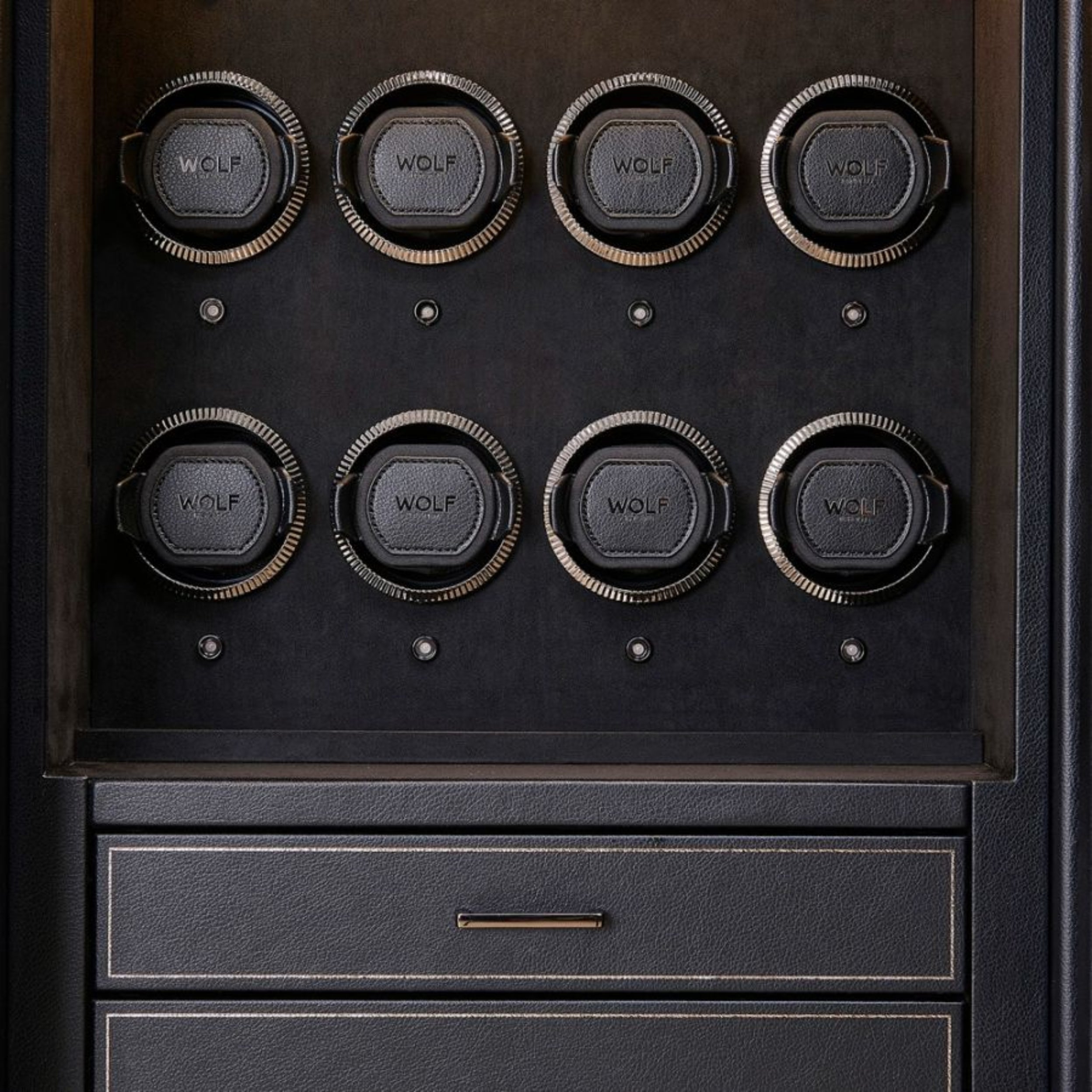 Wolf Athos Black Vegan Leather 8 Piece Watch Winder and Jewelry Safe 4900803