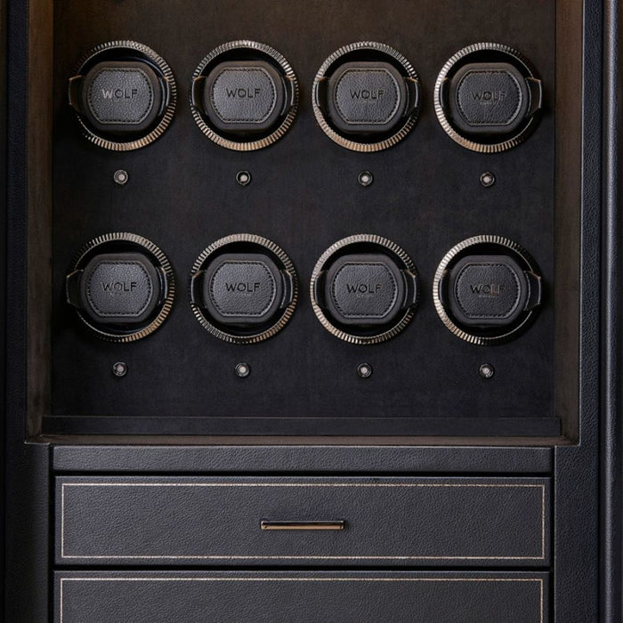 Wolf Athos Black Vegan Leather 8 Piece Watch Winder and Jewelry Safe 4900803