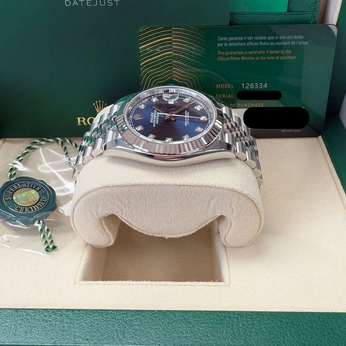 Rolex Datejust 41mm Fluted Bezel Blue Diamond Dial Jubilee New 2025 - 126334