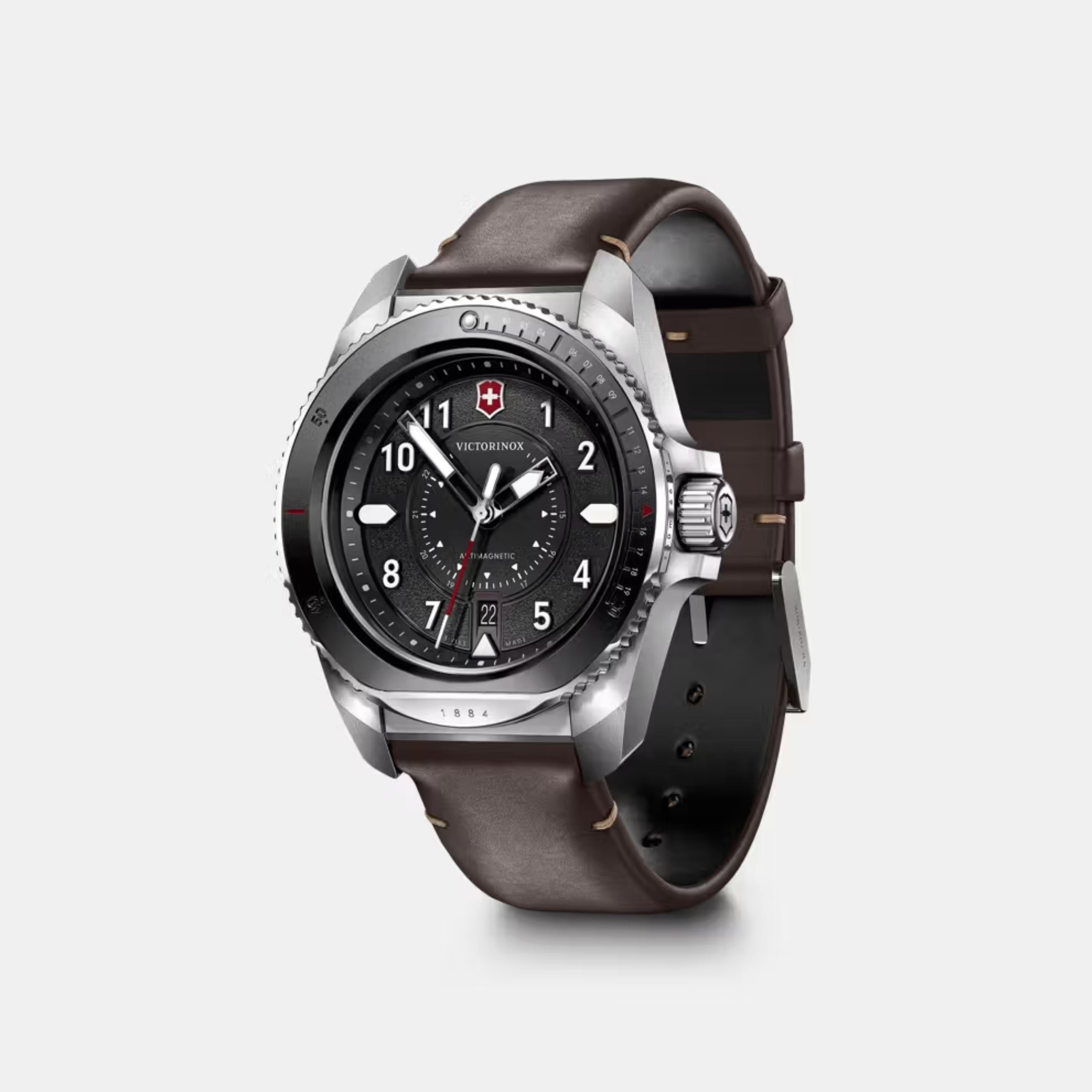 Victorinox Journey 1884 Grainy Black Dial With Brown Leather Strap Men's Watch 241976.1