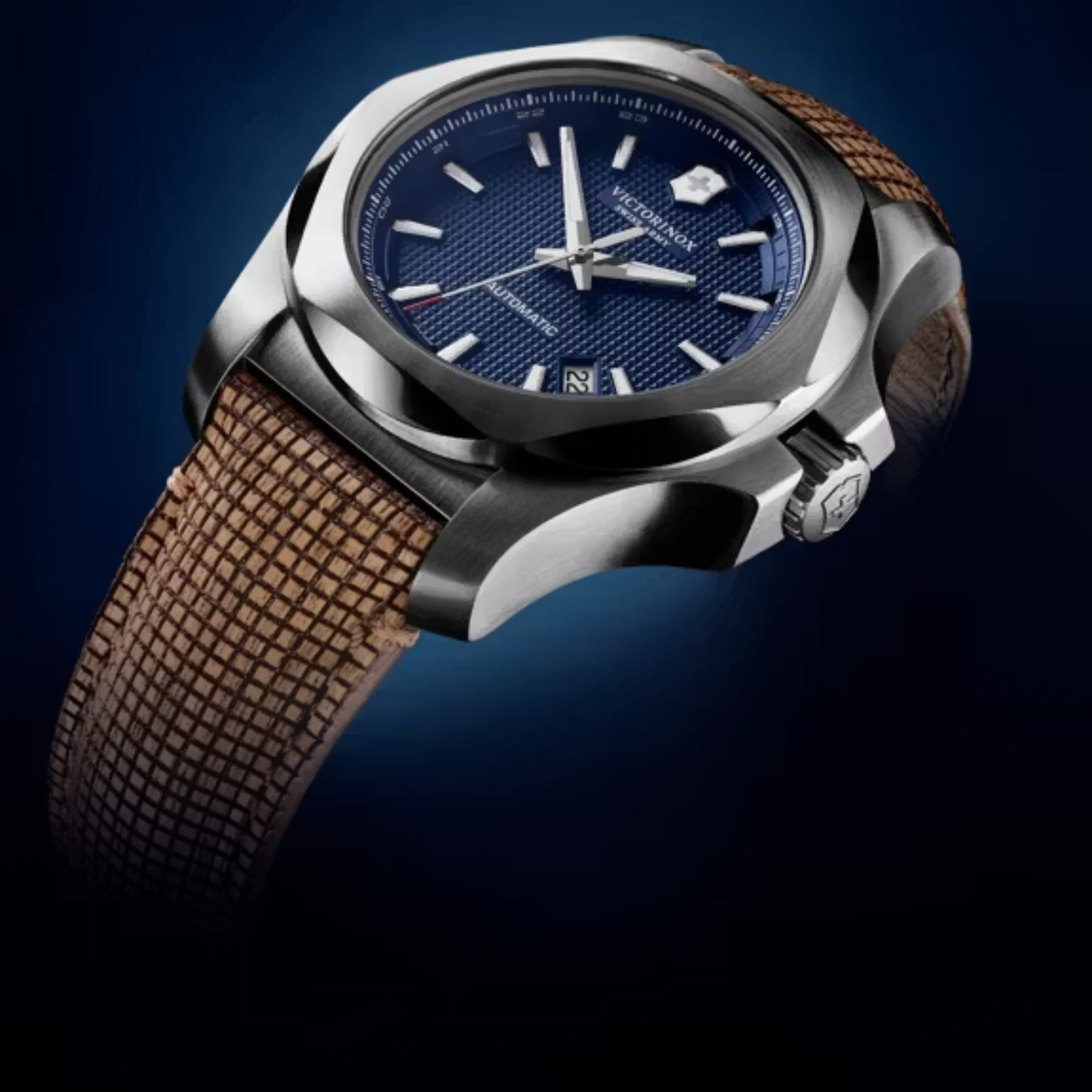 Victorinox I.N.O.X. Mechanical Blue Guilloché Dial With Brown Wood Leather Men's Watch 241834