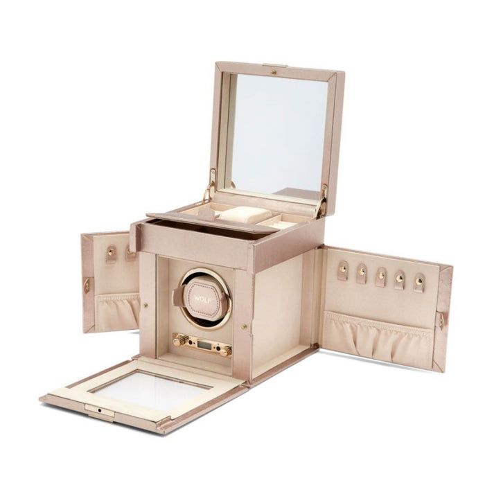 Wolf Palermo Single Rose Gold Watch Winder with Jewelry Storage 213716