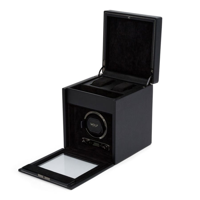Wolf British Racing Single Black Vegan Leather Watch Winder with Storage 792102