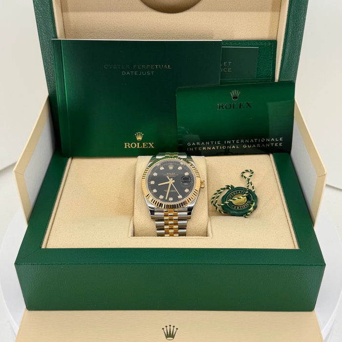 Rolex Datejust 41mm Two-Tone Yellow Gold Fluted Bezel Black Diamond Dial Jubilee New 2025 - 126333