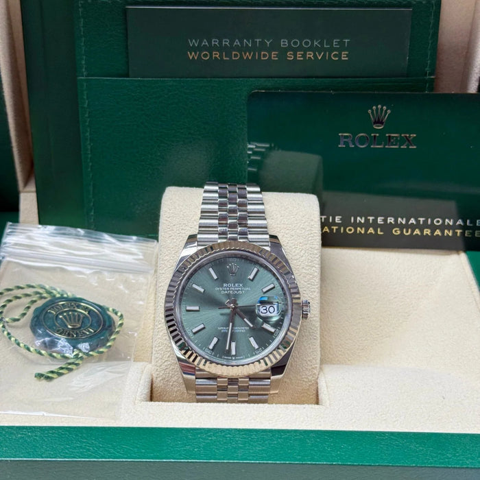 Rolex Datejust 41mm Fluted Bezel Green Index Dial Jubilee New 2025 - 126334