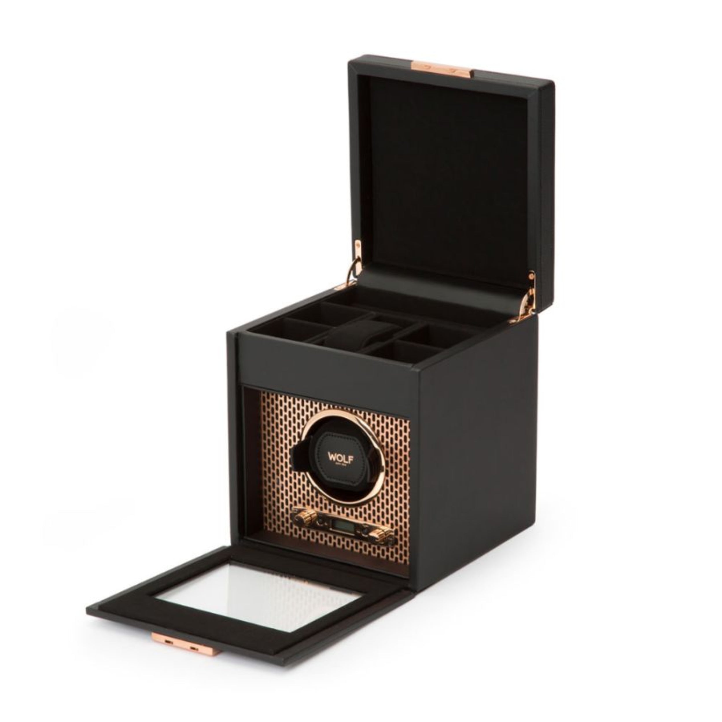 Wolf Axis Single Copper Vegan Leather Watch Winder With Storage 469216