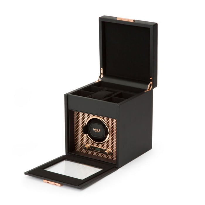 Wolf Axis Single Copper Vegan Leather Watch Winder With Storage 469216