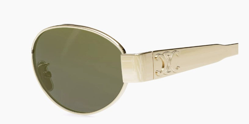 Celine Metal Triomphe CL40235U 30N Gold/Green Oval Women's Sunglasses