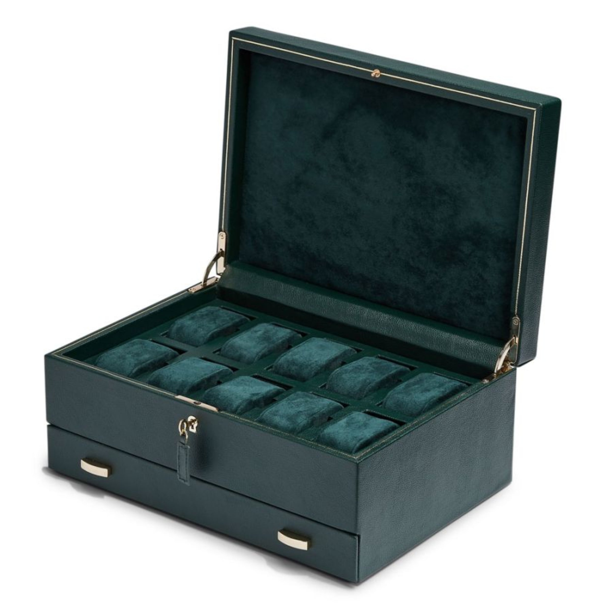 Wolf British Racing 10 Piece Green Watch Box with Storage 792841