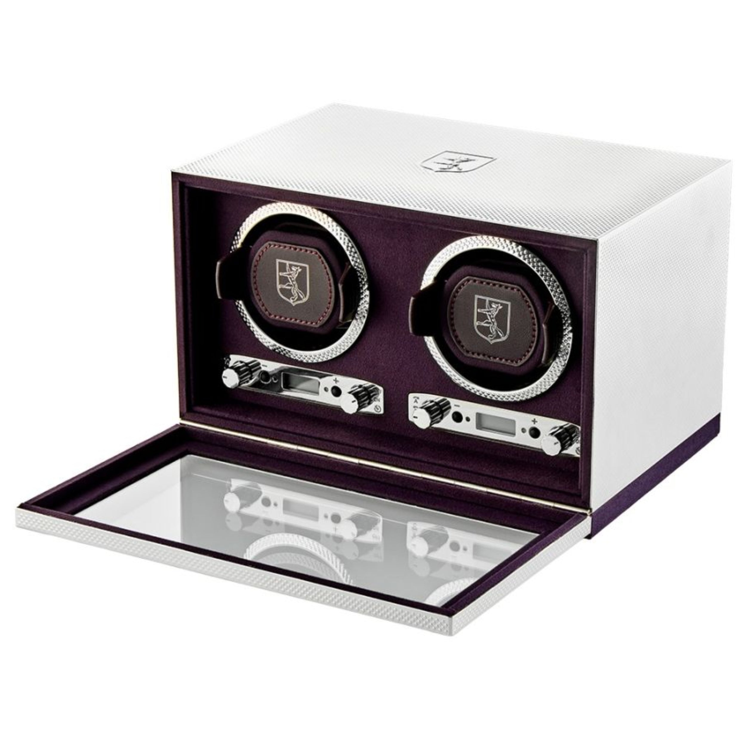 Wolf Silver Engine-Turned Pattern Double Watch Winder 190004