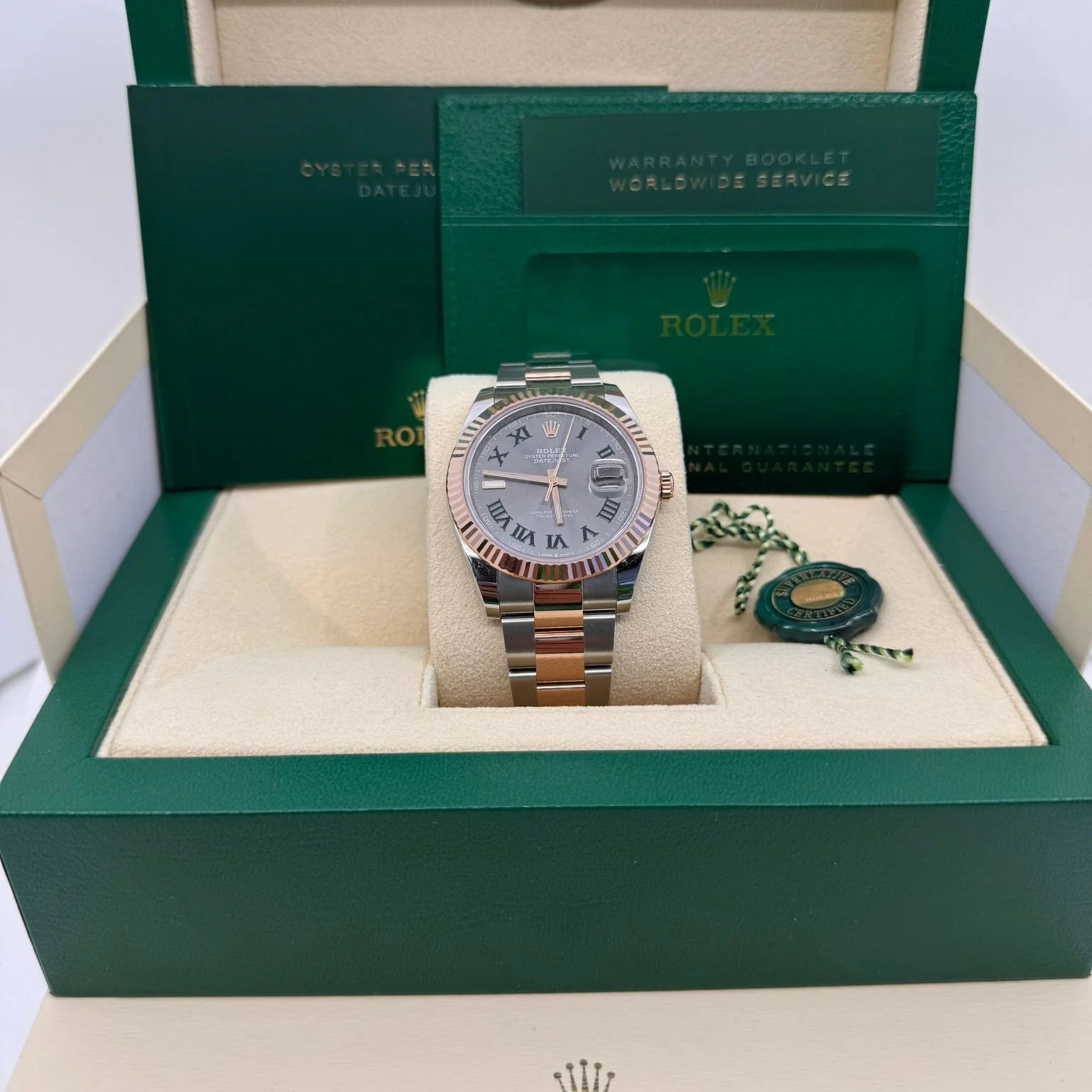 Rolex Datejust 41mm Two-Tone Everose Gold Fluted Bezel "Wimbledon" Dial Oyster New 2025- 126331