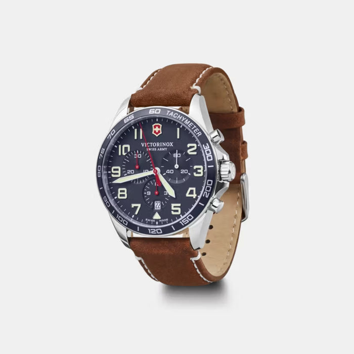 Victorinox Fieldforce Chrono Matt Blue Dial With Brown Leather Strap Men's Watch 241854