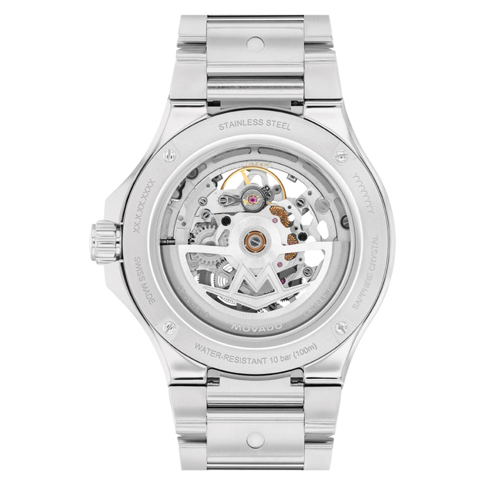 Movado Alta Se Silver Toned Metallic Skeleton Index Automatic 0607906