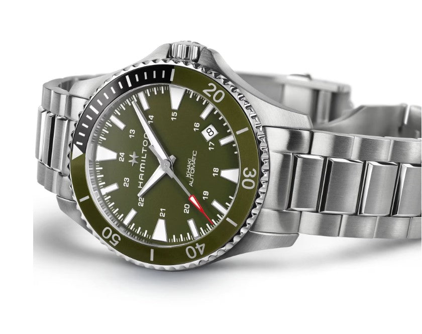 Hamilton Khaki Navy Scuba Auto Green Dial Silver Bracelet Round Stainless Steel Case 40mm Men's Watch H82375161