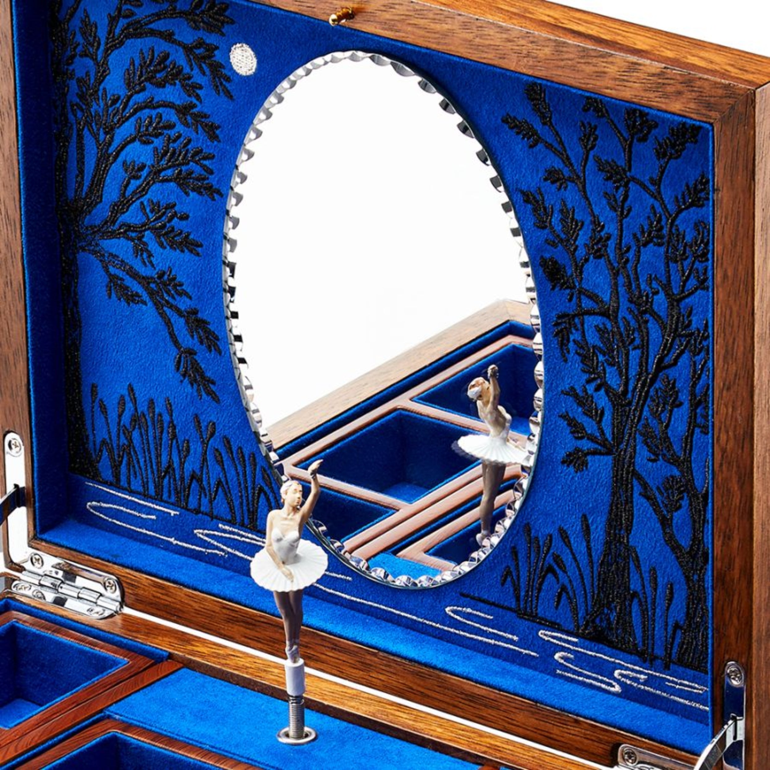 Wolf Ballet Swan Lake Walnut Wood Musical Jewellery Box 190106