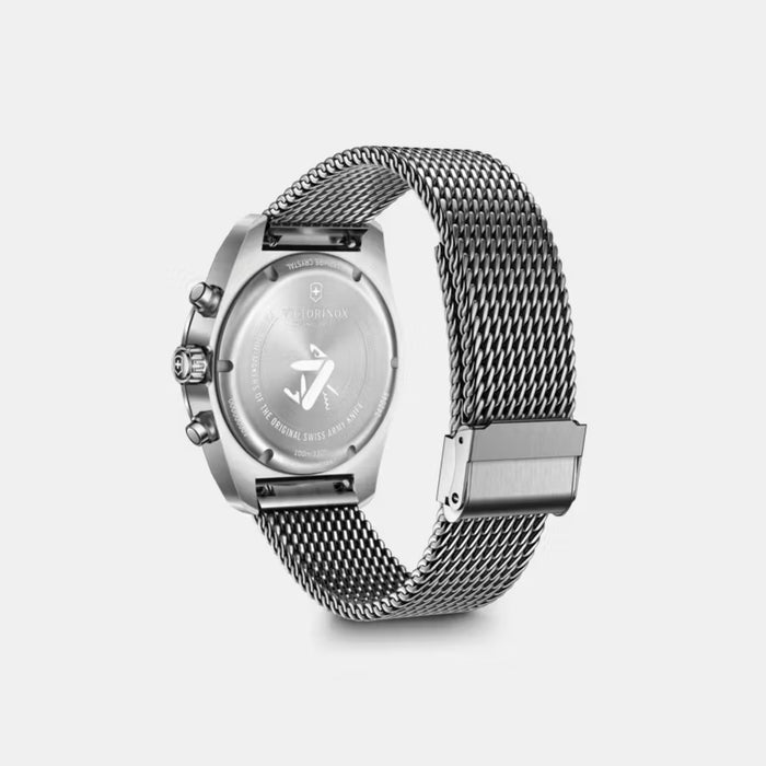 Victorinox Swiss Army Chronograph Matt Black Dial With Silver Mesh Bracelet Men's Watch 242048