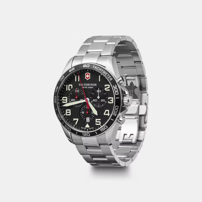 Victorinox Fieldforce Chrono Matt Black Dial With Silver Bracelet Men's Watch 241855