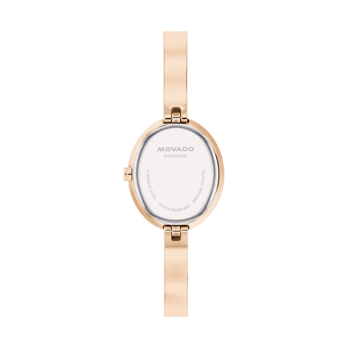 Movado Museum Bangle Silver White Dial Rose Gold Stainless Steel Women's Watch 0608071