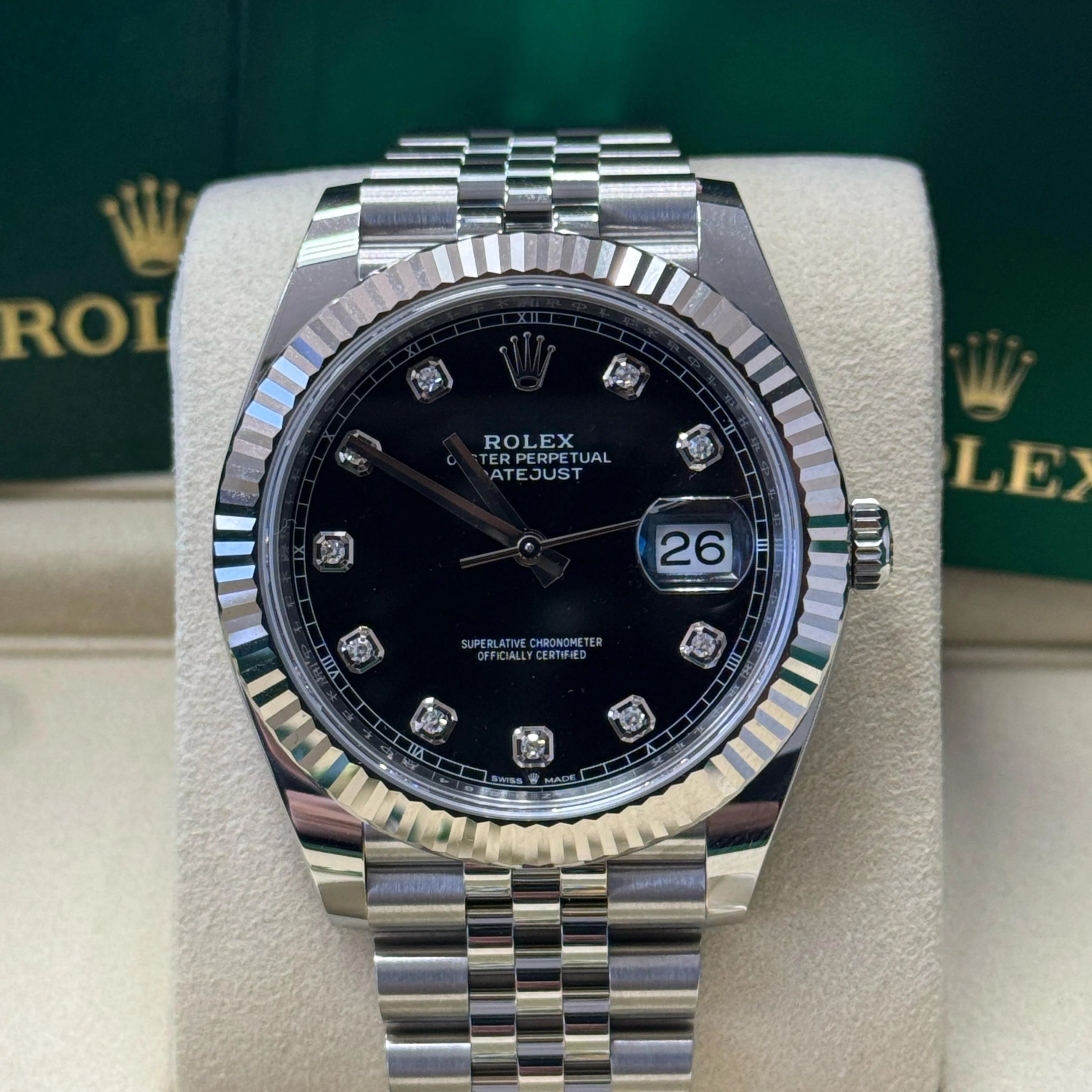 Rolex Datejust 41mm Fluted Bezel Black Diamond Dial Jubilee New 2025 - 126334